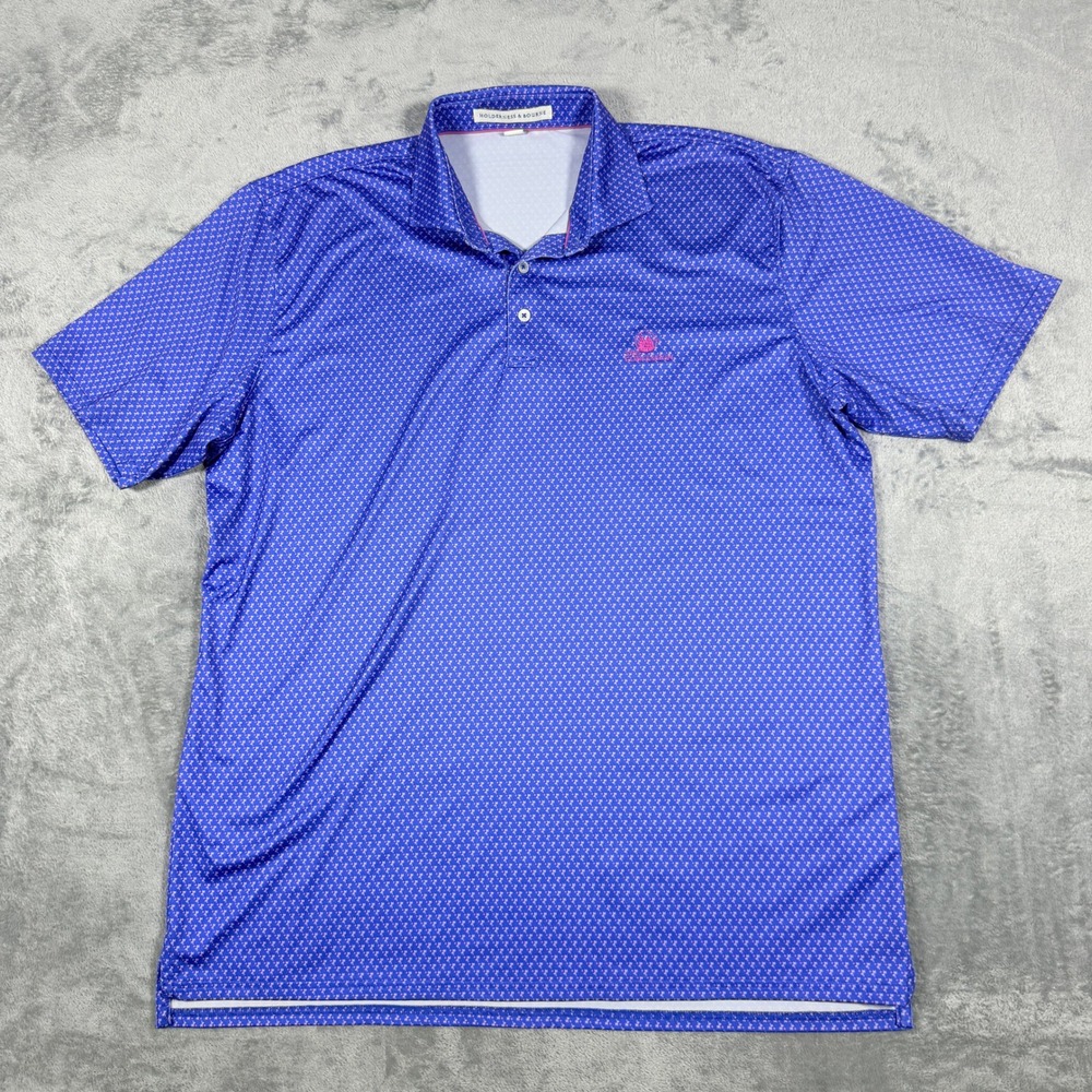 Holderness & Bourne Mens XL Polo Shirt Blue Pink The Concession Tailored Fit